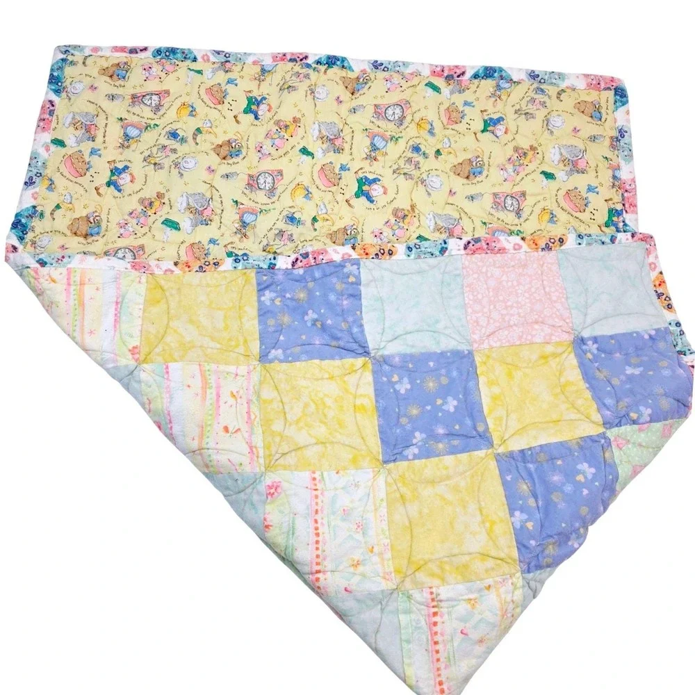 Vintage Handmade Patchwork Quilt Baby Blanket Toddler Play Mat‎ Nursery Rhymes